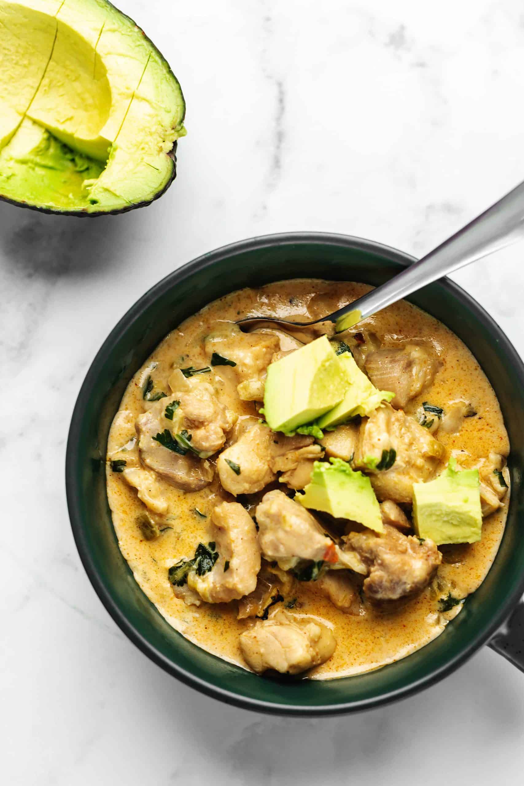 Keto Cream Cheese Chicken Chili from Low-Carb with Jennifer.