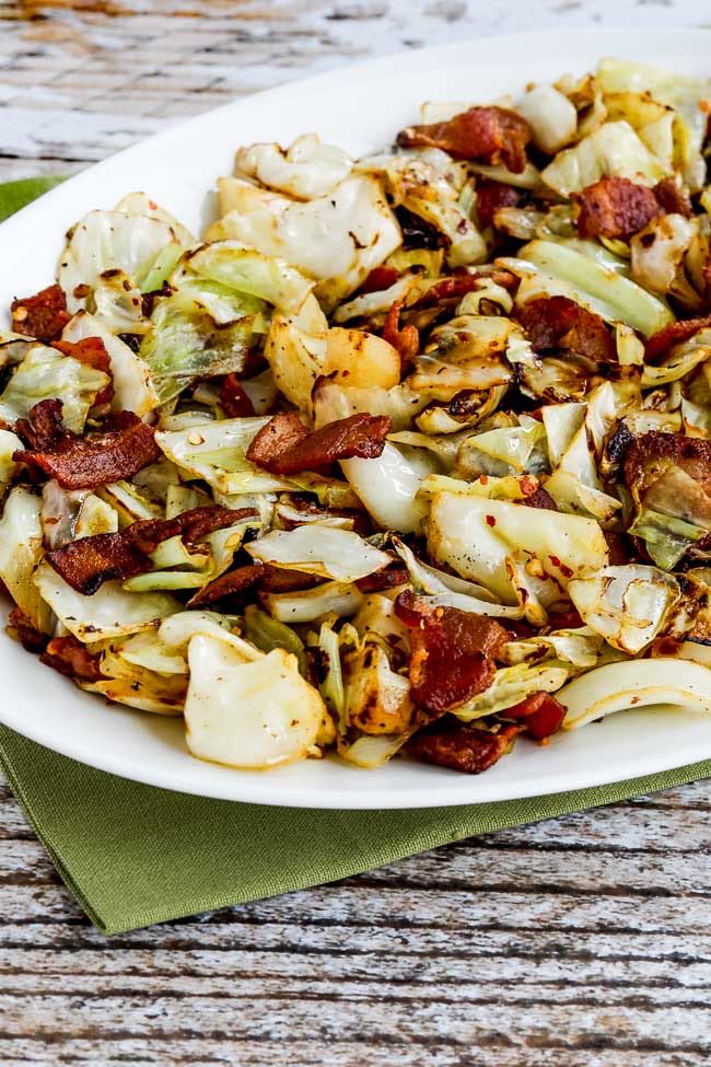 Fried Cabbage with Bacon on serving plate