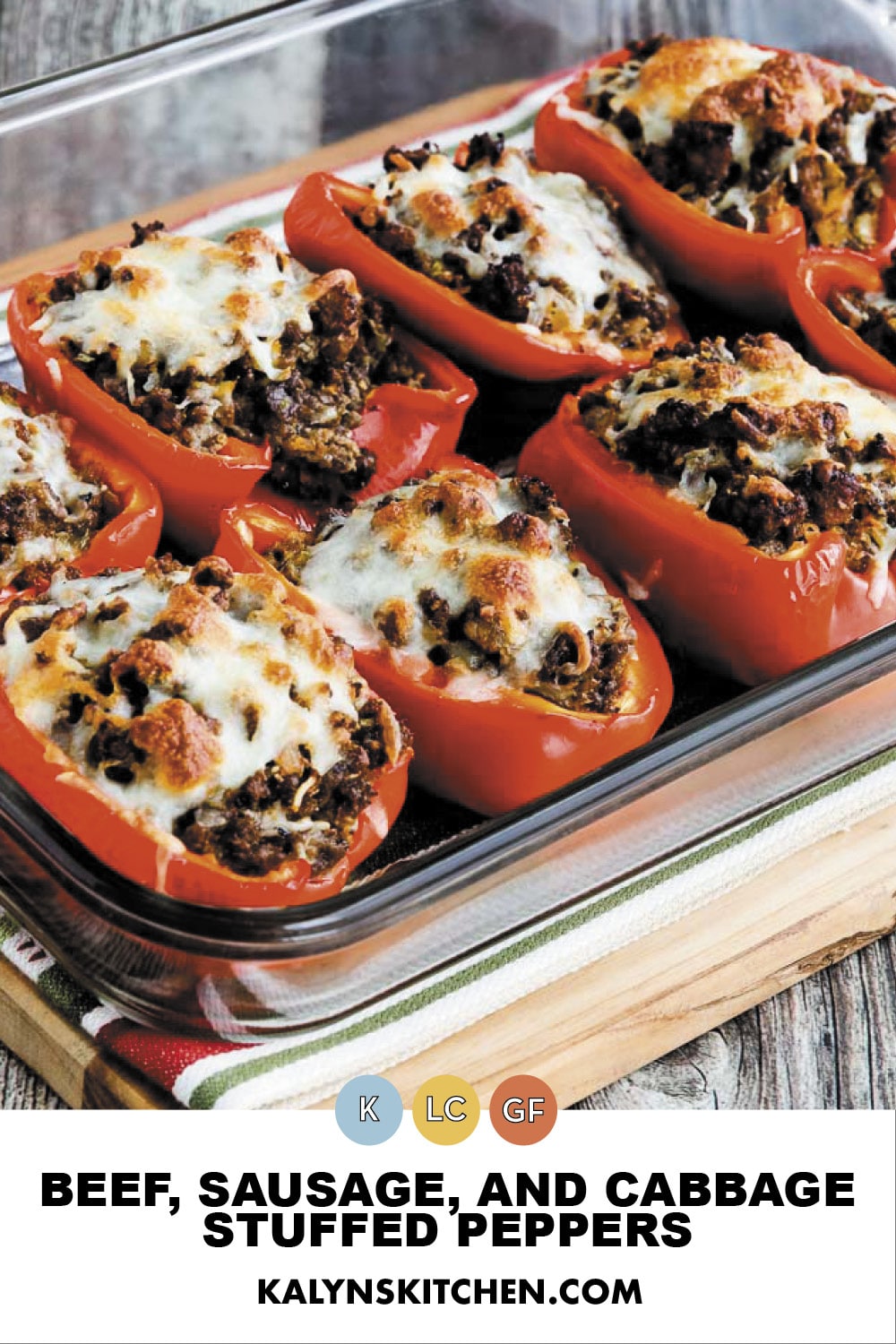 Pinterest image of Beef, Sausage, and Cabbage Stuffed Peppers