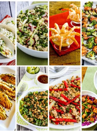 Collage showing featured recipes made with Sriracha.