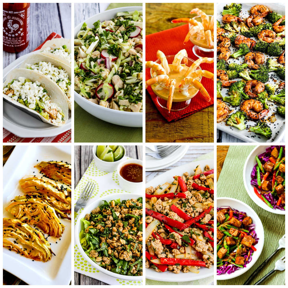 Collage showing featured recipes made with Sriracha.