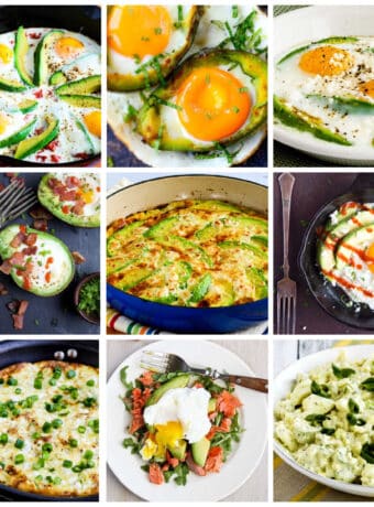 Low-Carb and Keto Breakfasts with Avocado collage of featured recipes