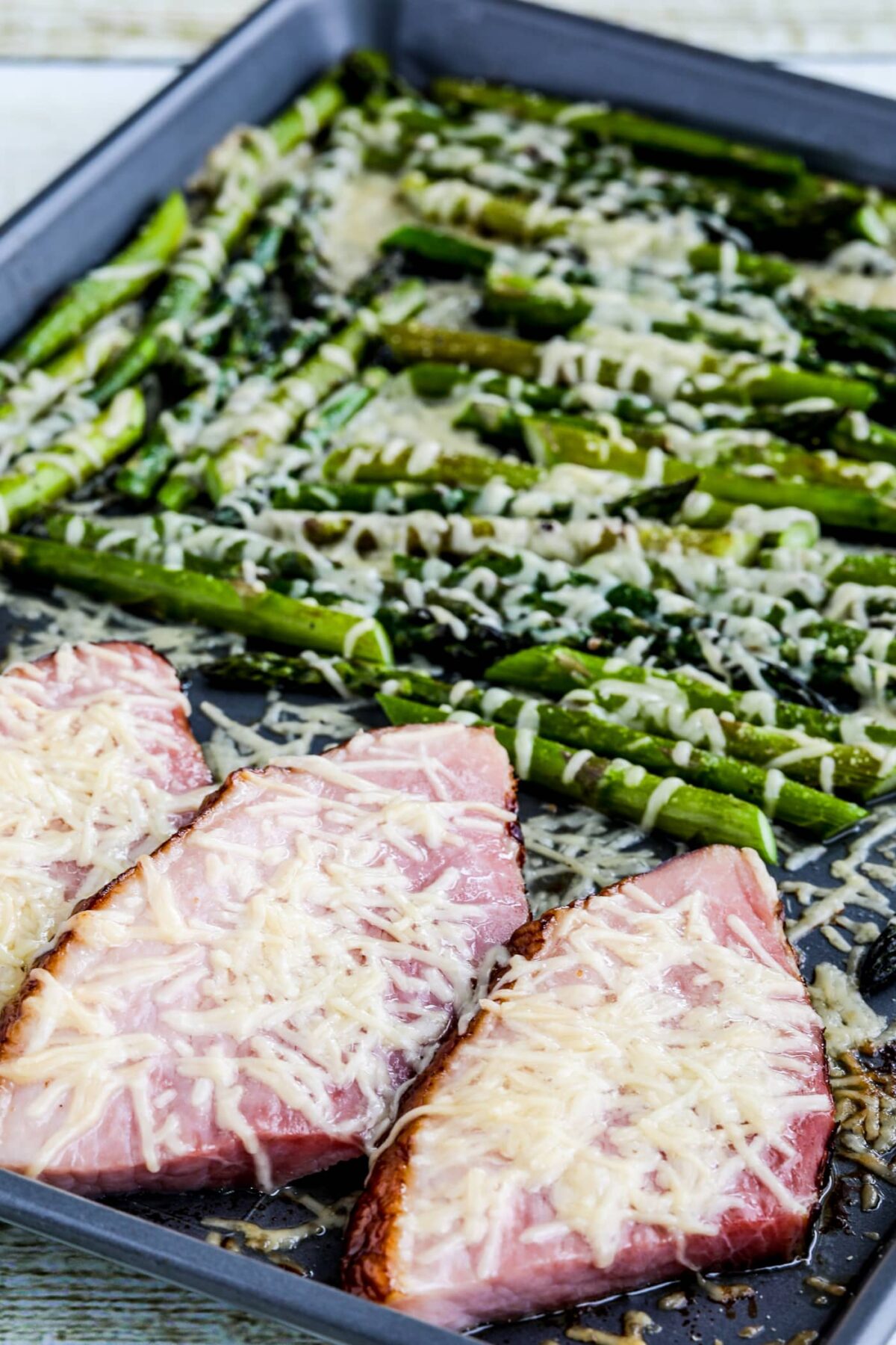 Easy Cheesy Baked Ham and Asparagus on sheet pan