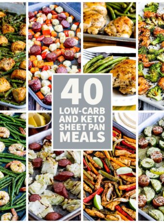 Collage of 40 Low-Carb and Keto Sheet Pan Meals with text overlay and showing featured recipes
