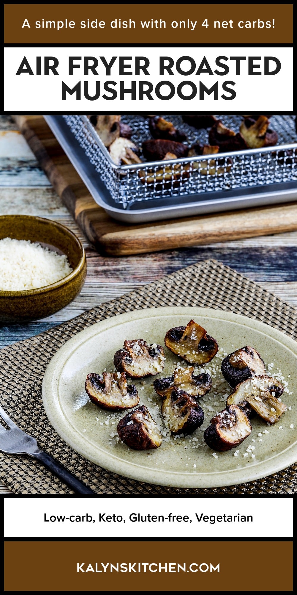 Pinterest image of Air Fryer Roasted Mushrooms