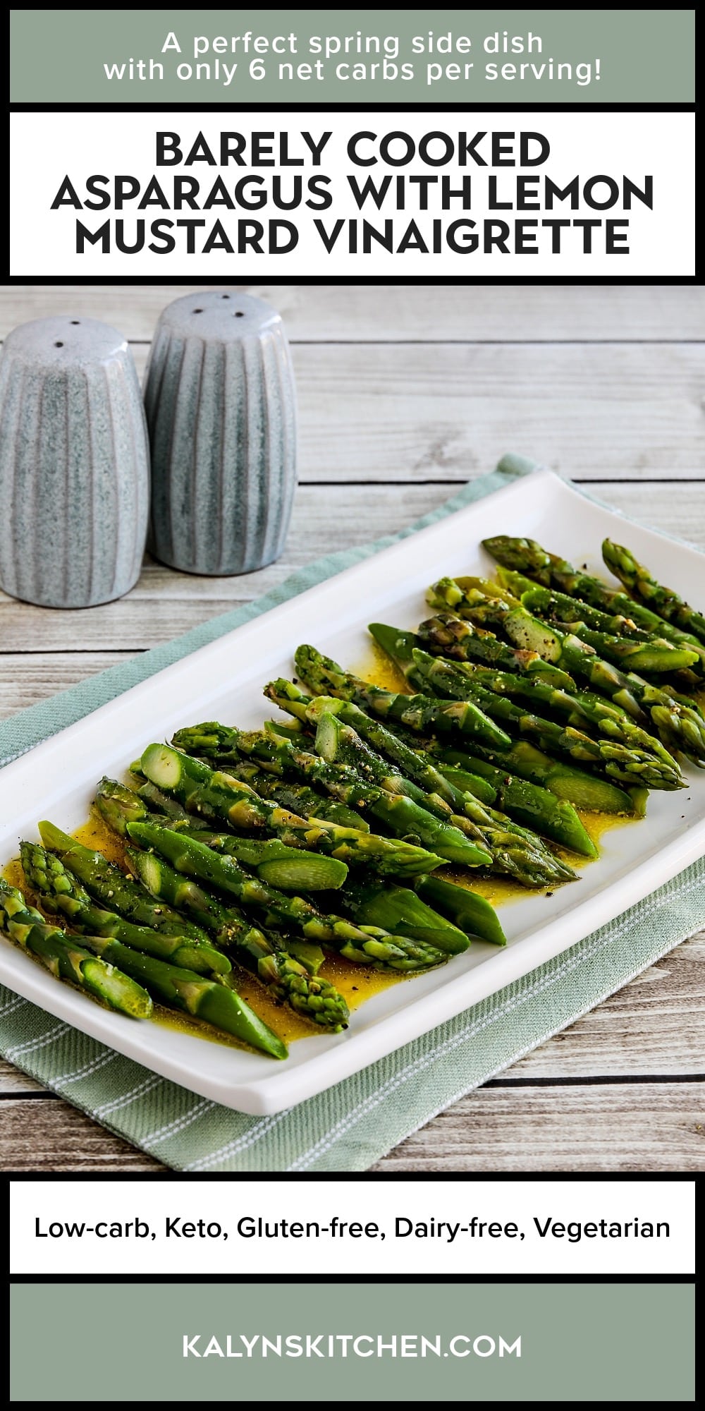 Pinterest image of Barely Cooked Asparagus with Lemon Mustard Vinaigrette
