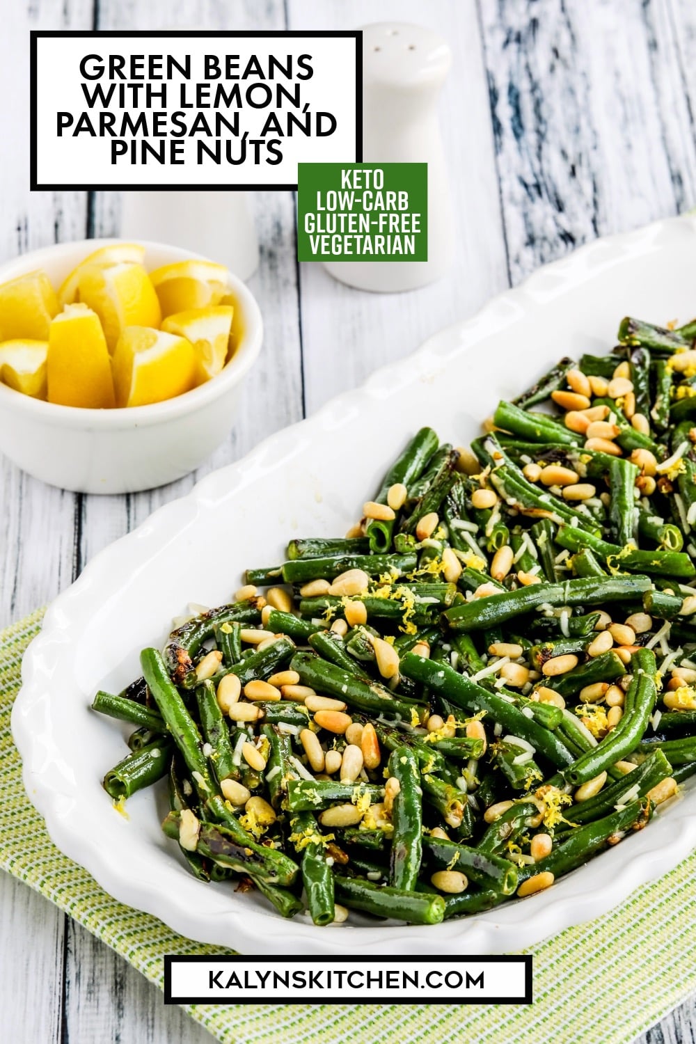 Pinterest image of Green Beans with Lemon, Parmesan, and Pine Nuts