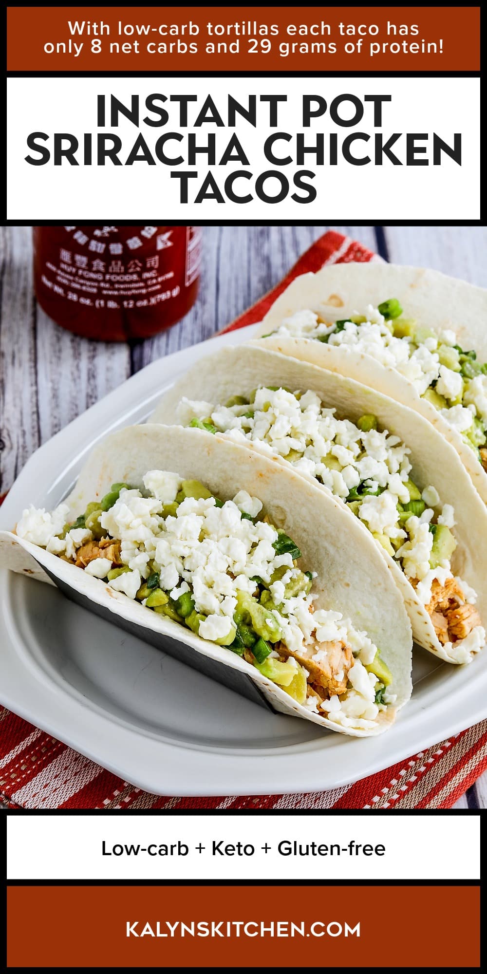 Pinterest image of Instant Pot Sriracha Chicken Tacos