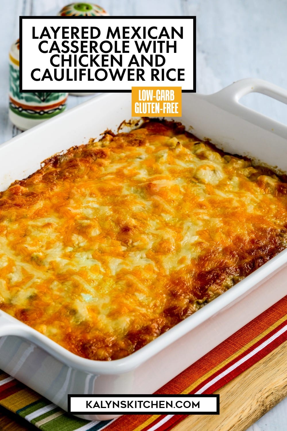 Pinterest image of Layered Mexican Casserole with Chicken and Cauliflower Rice