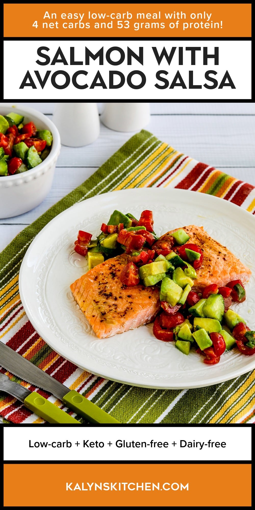 Pinterest image of Salmon with Avocado Salsa