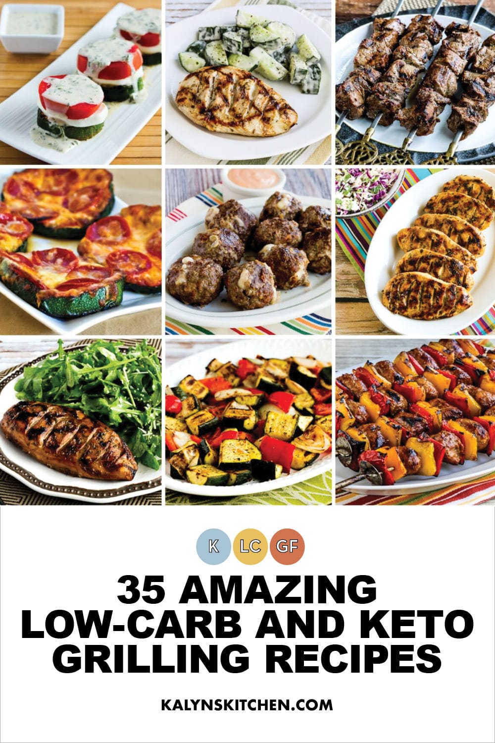 Pinterest images of 35 great low carb and keto grill recipes