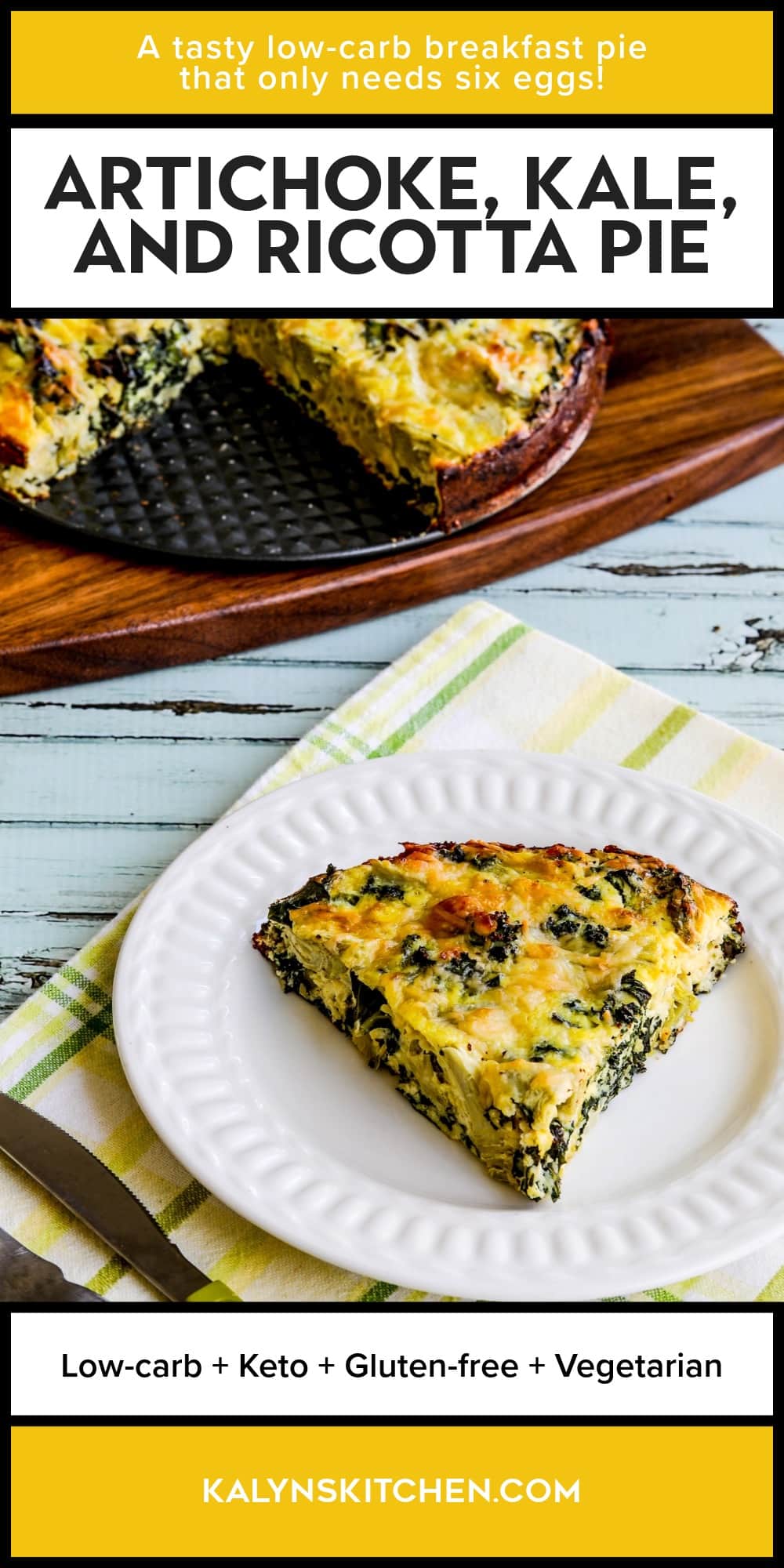 Pinterest image of Artichoke, Kale, and Ricotta Pie