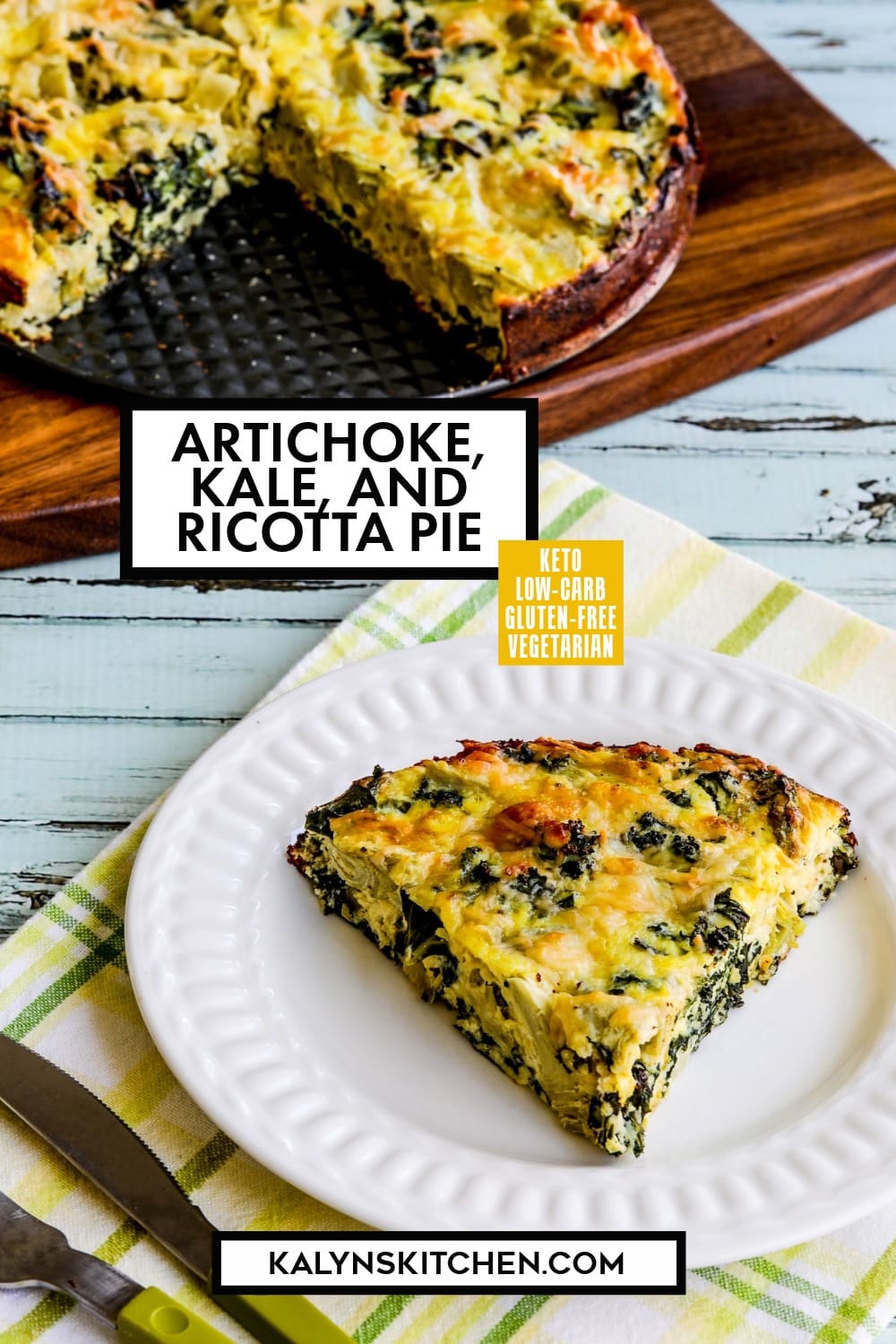 Pinterest image of Artichoke, Kale, and Ricotta Pie