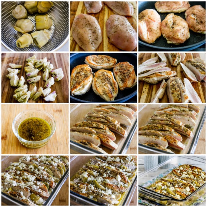 Artichoke Chicken Bake process shots collage