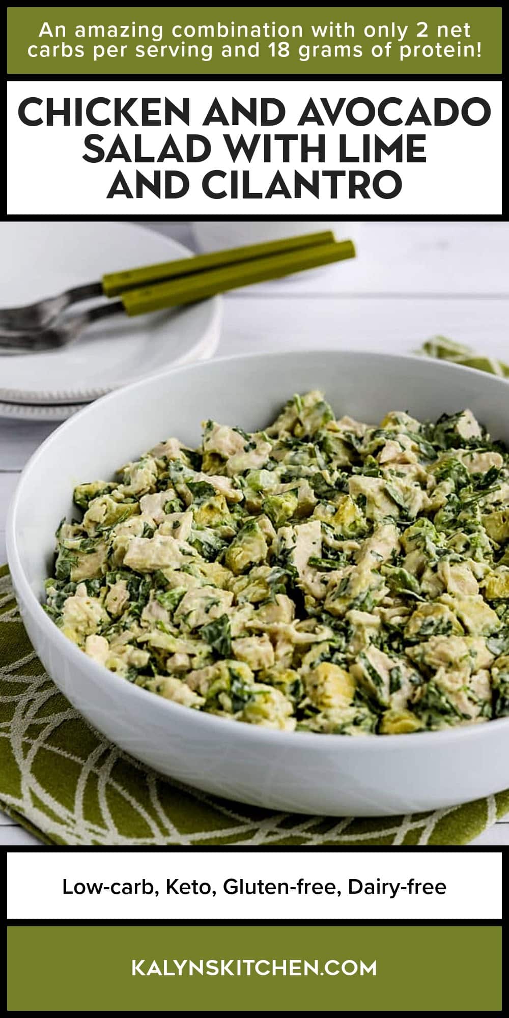 Pinterest image of Chicken and Avocado Salad with Lime and Cilantro