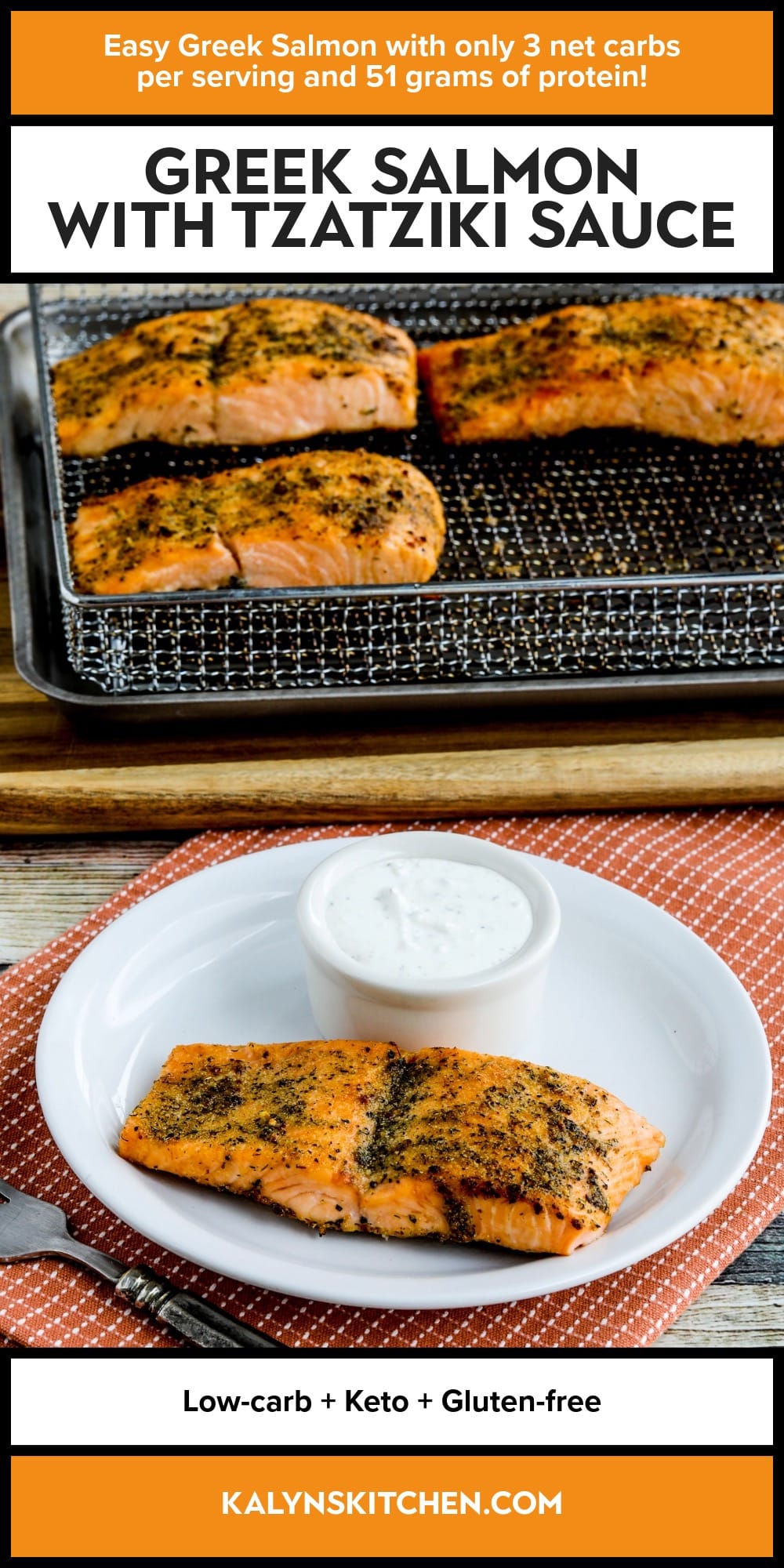 Pinterest image of Greek Salmon with Tzatziki Sauce