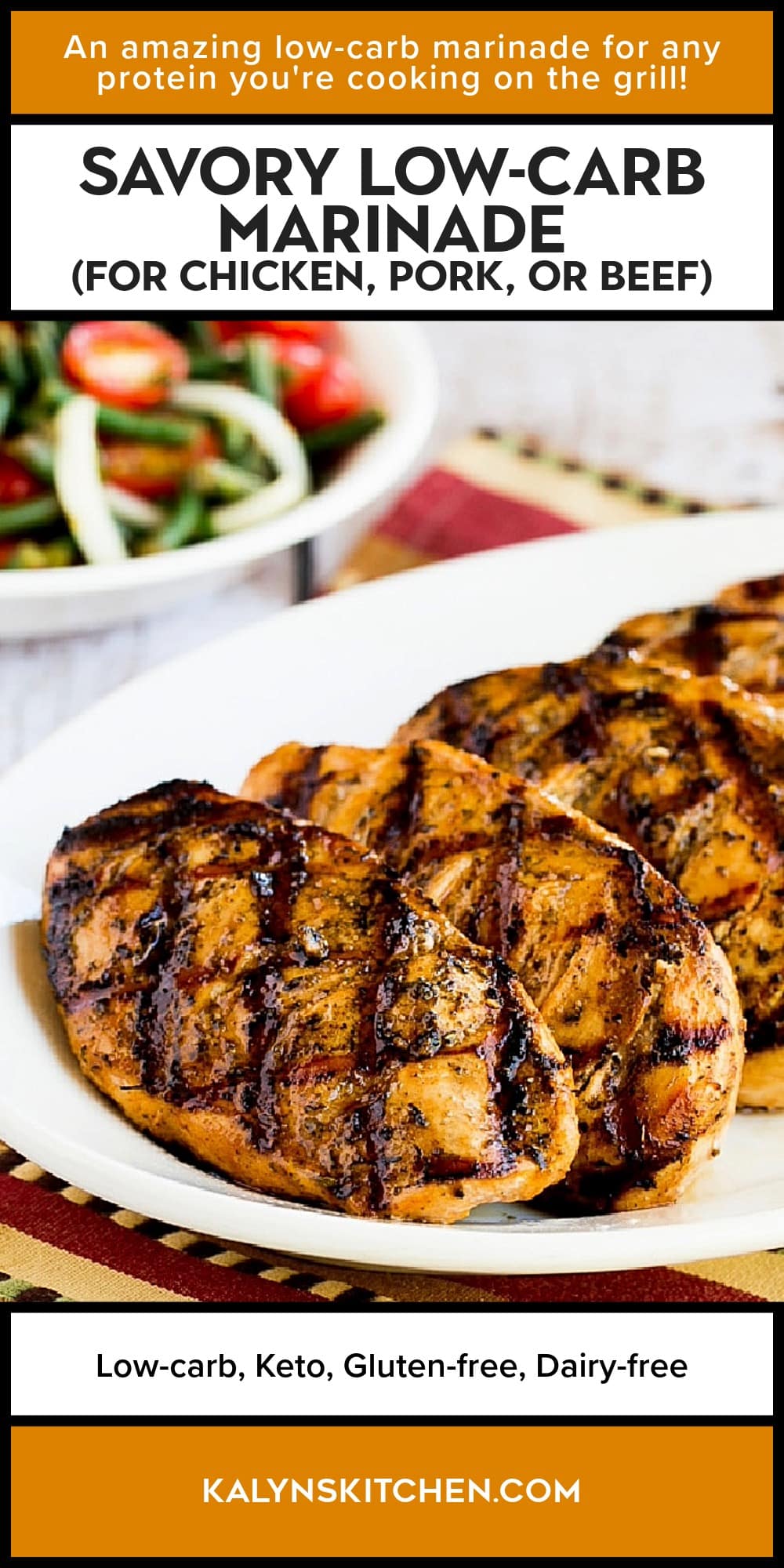 Pinterest image of Savory Low-Carb Marinade (for Chicken, Pork, or Beef)