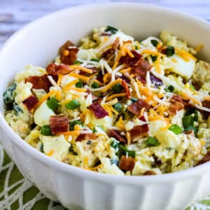 Square image for Loaded Cauliflower Potato Salad in bowl.