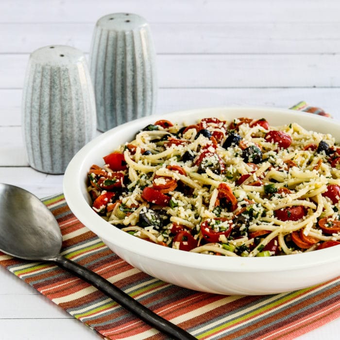thumbnail image of Low-Carb Italian Pasta Salad with Palmini pasta, salad in serving bowl