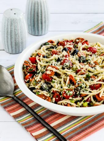 Low-Carb Italian Pasta Salad with Palmini Pasta finished salad in serving bowl