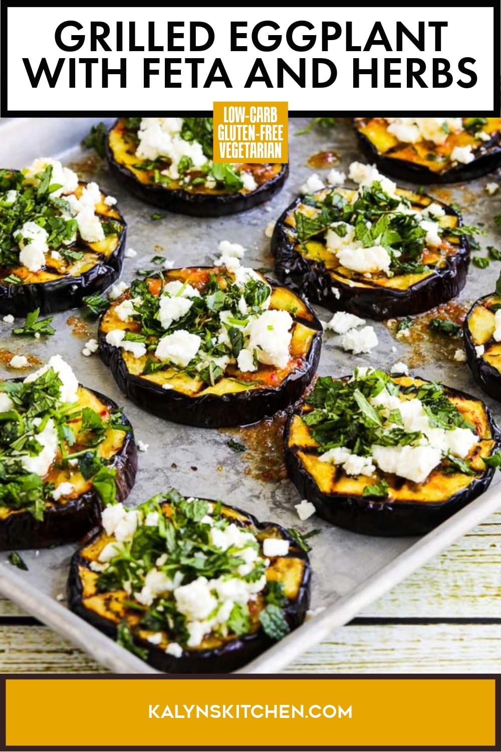 Pinterest image of Grilled Eggplant with Feta and Herbs