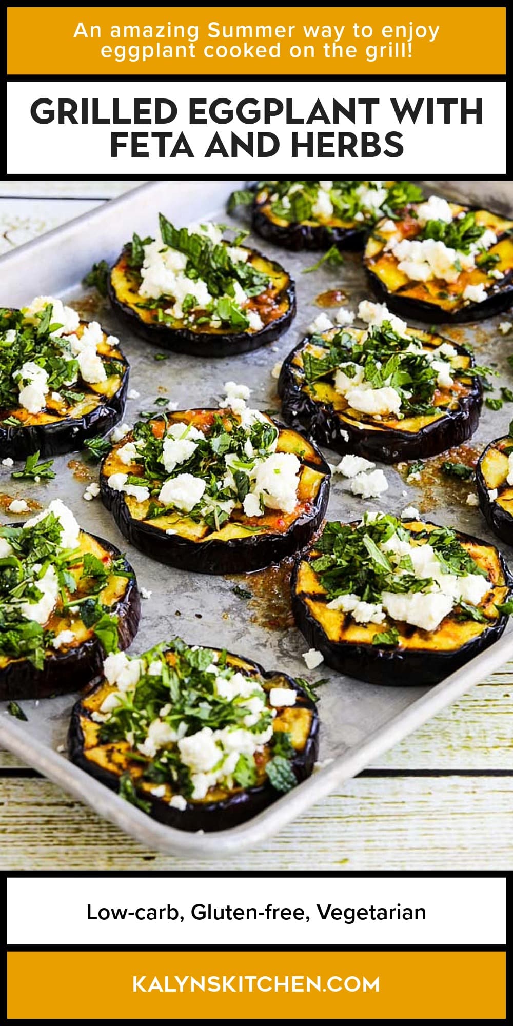 Pinterest image of Grilled Eggplant with Feta and Herbs