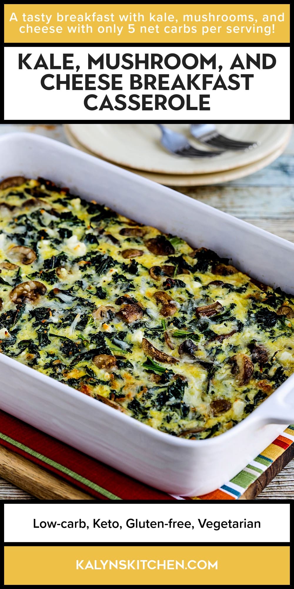 Pinterest image of Kale, Mushroom, and Cheese Breakfast Casserole