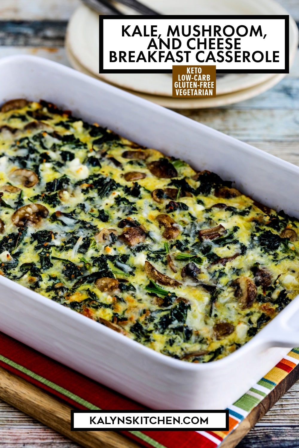 Pinterest image of Kale, Mushroom, and Cheese Breakfast Casserole