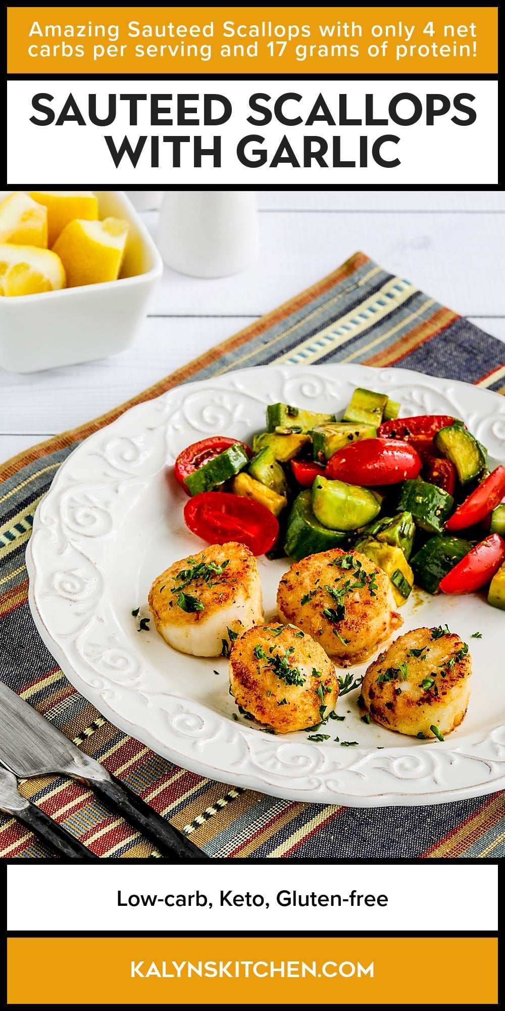 Pinterest image of Sauteed Scallops with Garlic