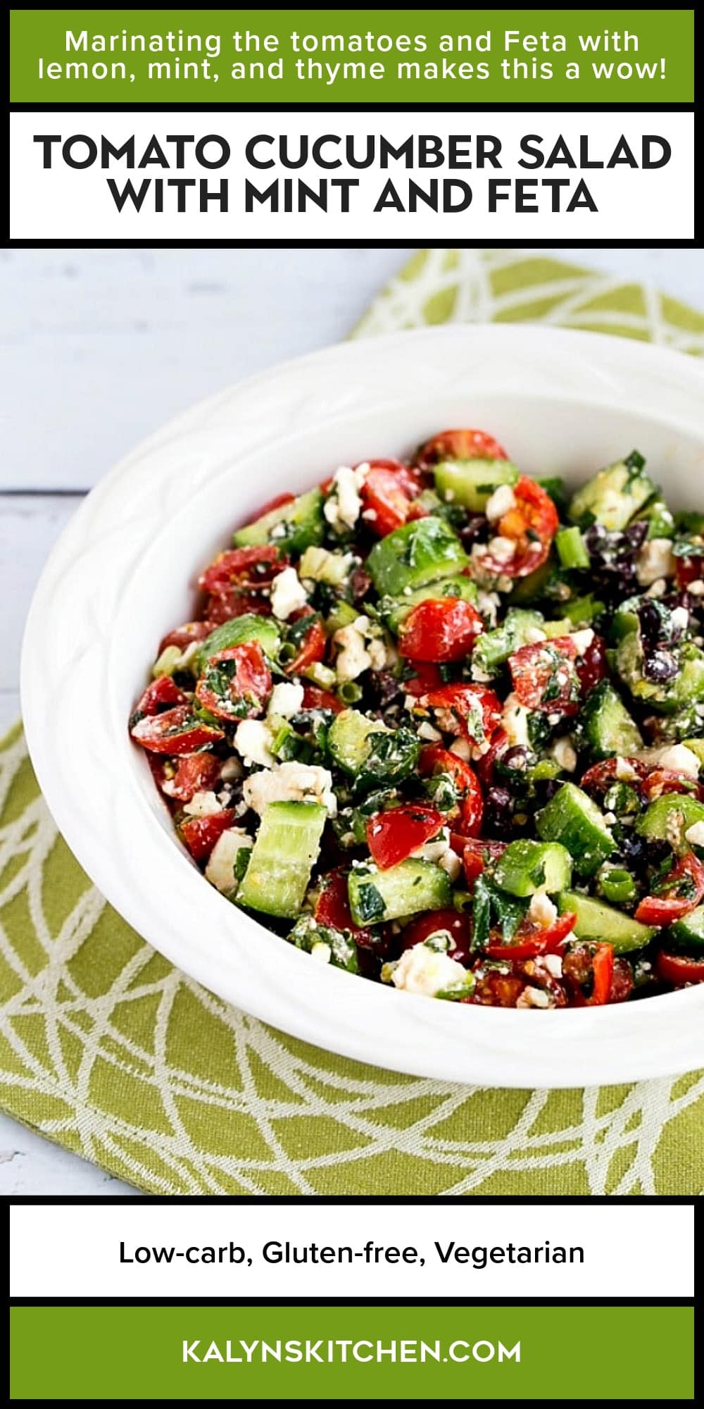 Pinterest image of Tomato Cucumber Salad with Mint and Feta