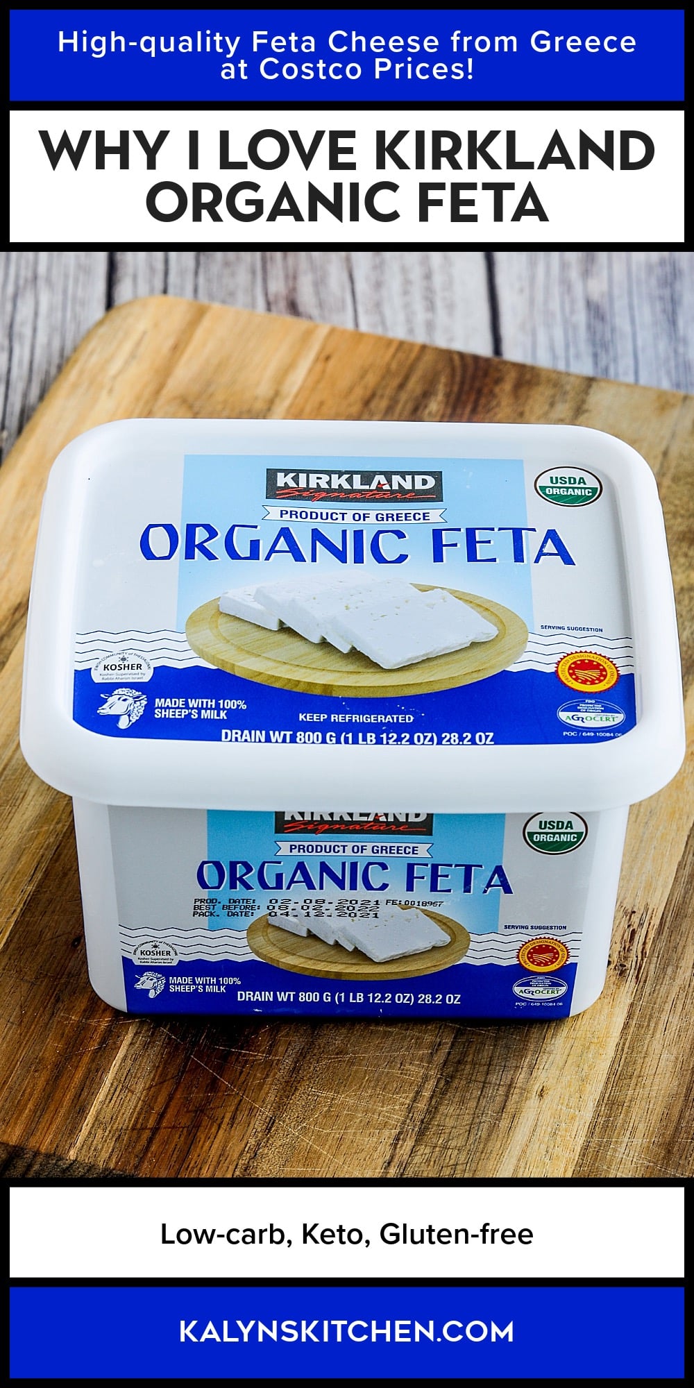 Pinterest image of Why I Love Kirkland Organic Feta