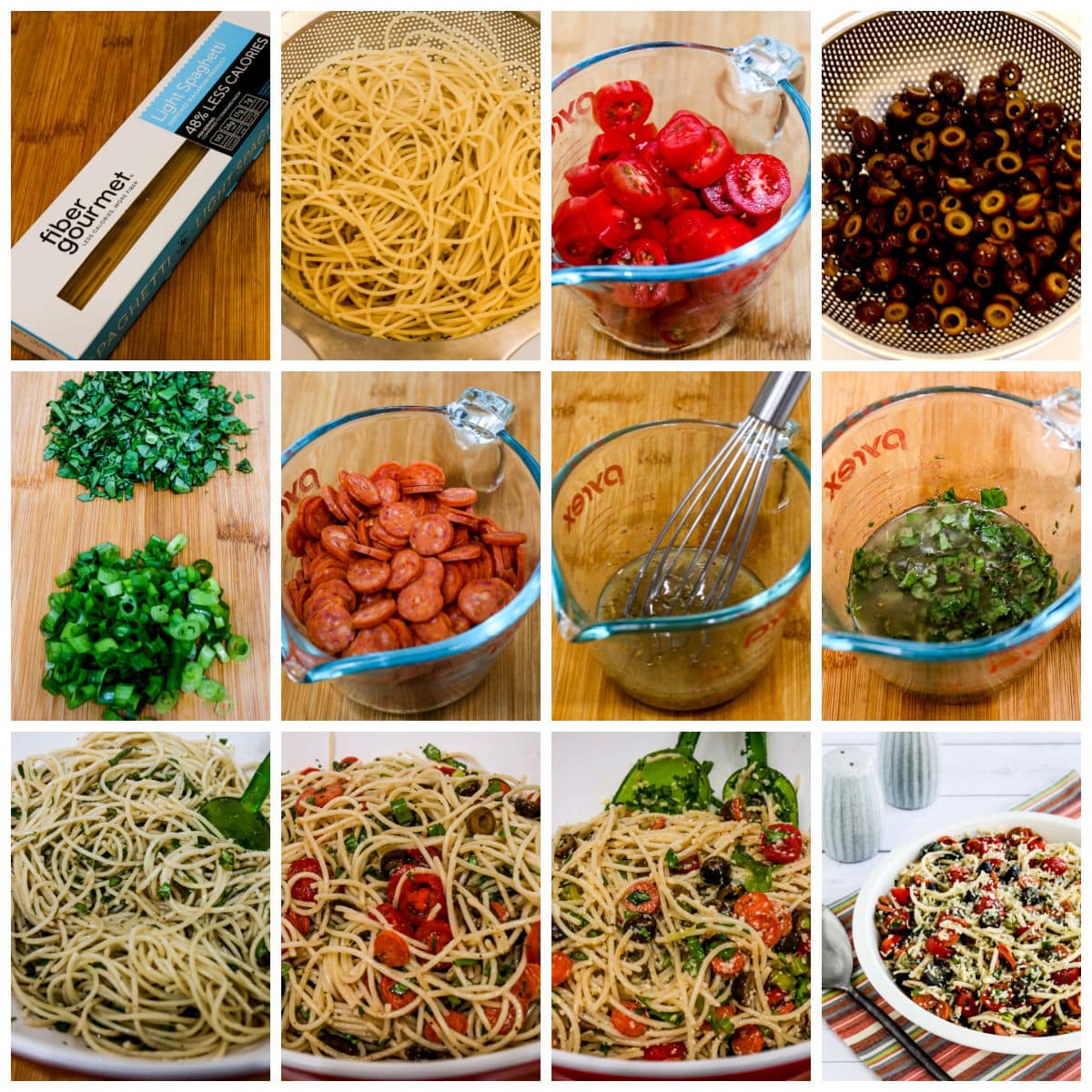 Pepperoni Pasta Salad collage photo showing recipe steps.