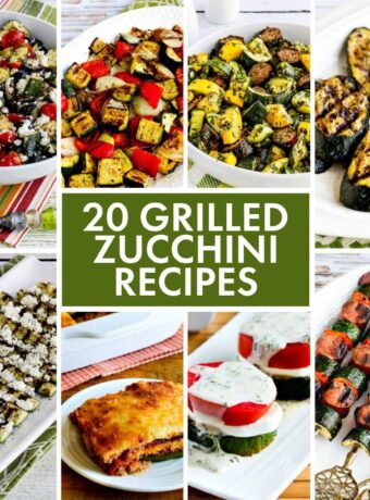 20 Grilled Zucchini Recipes collage photo with text overlay showing featured recipes.
