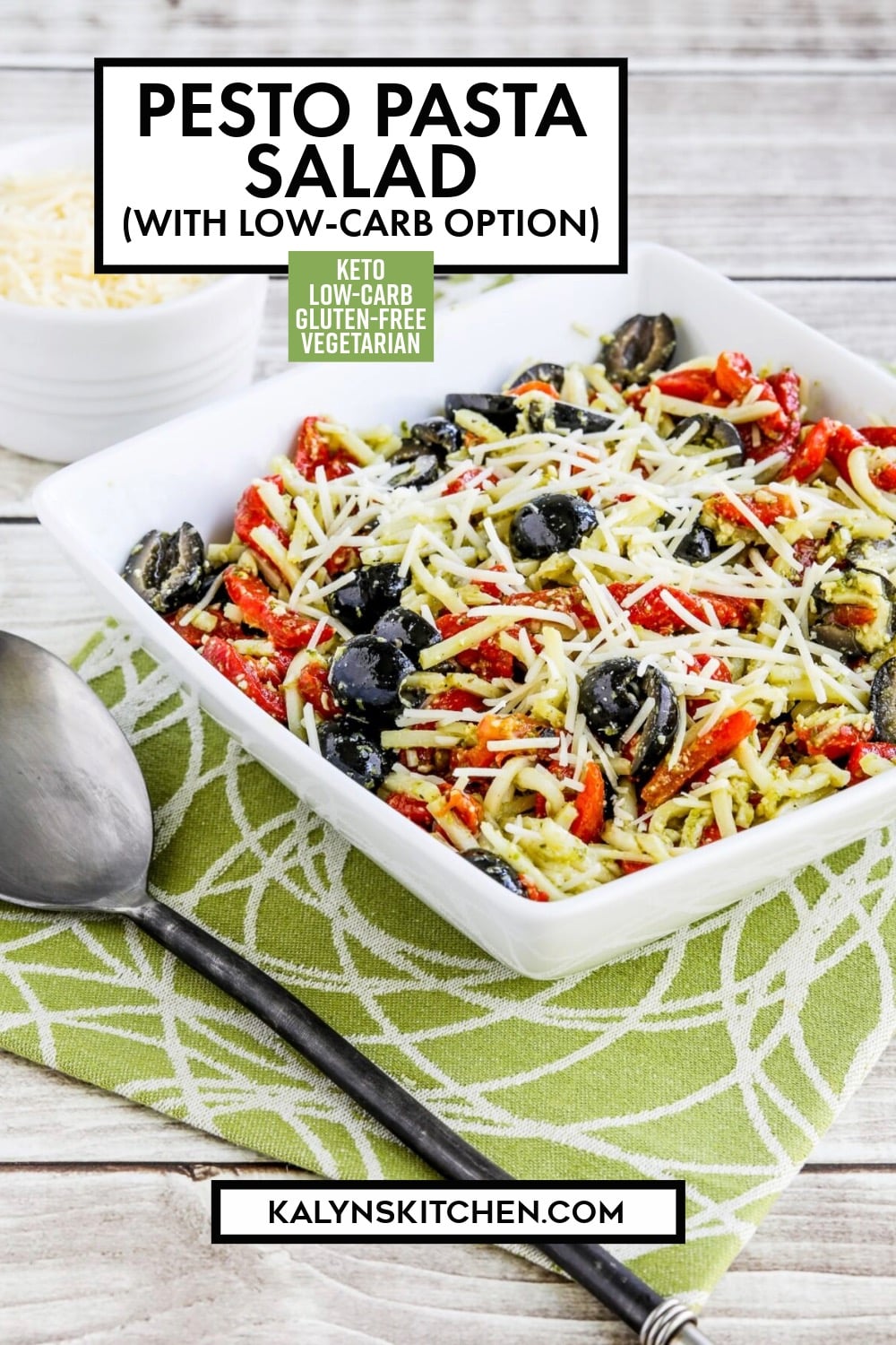 Pinterest image of Pesto Pasta Salad (with low-carb option)
