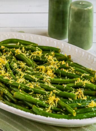 Square image of Lemon Green Beans on serving plate.