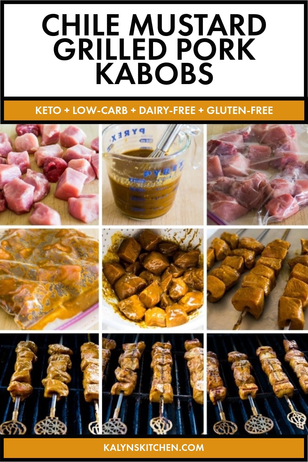 Pinterest image of Chile Mustard Grilled Pork Kabobs
