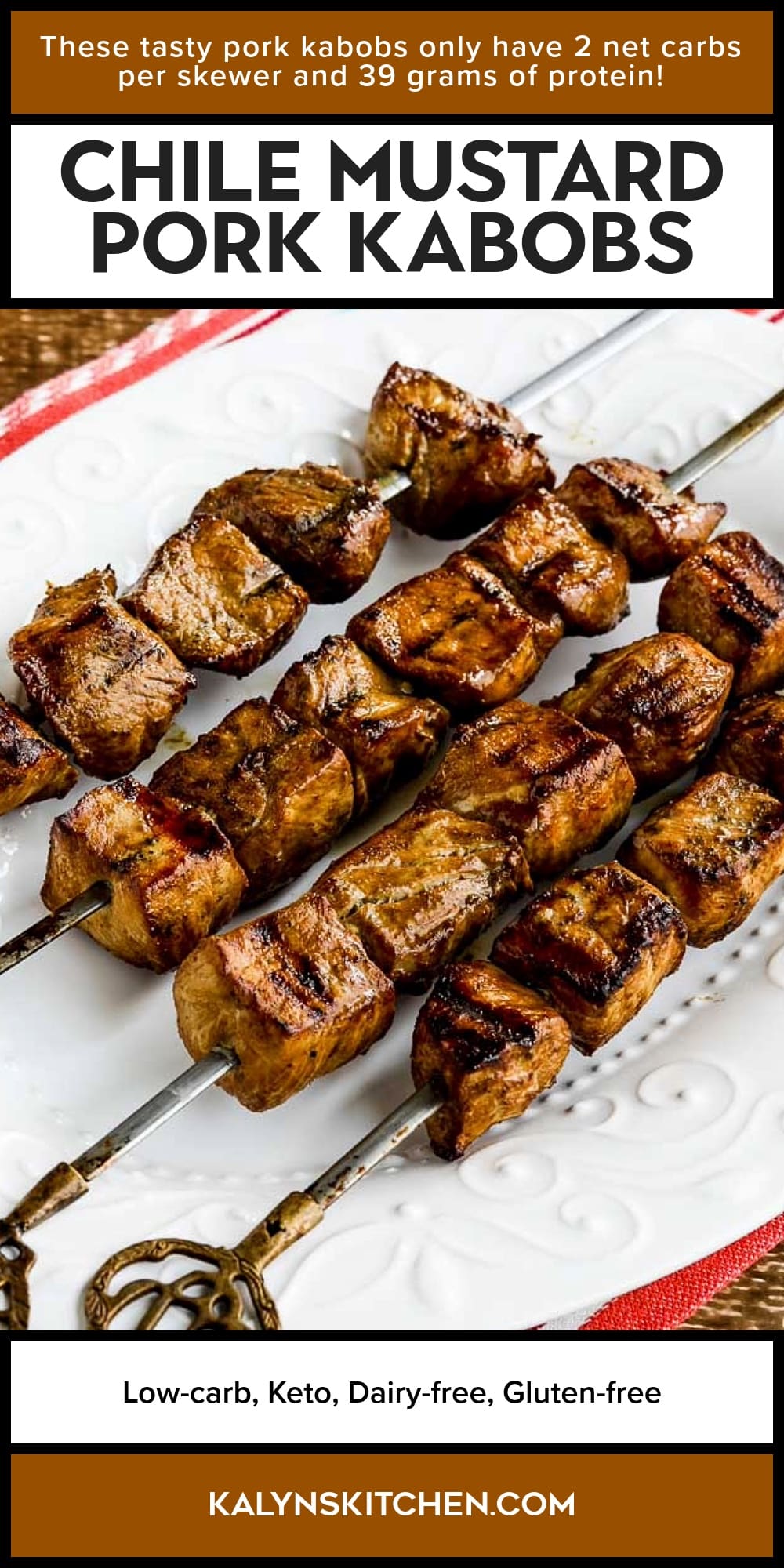 Pinterest image of Chile Mustard Pork Kabobs