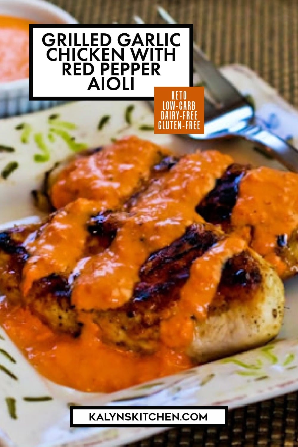Pinterest image of Grilled Garlic Chicken with Red Pepper Aioli