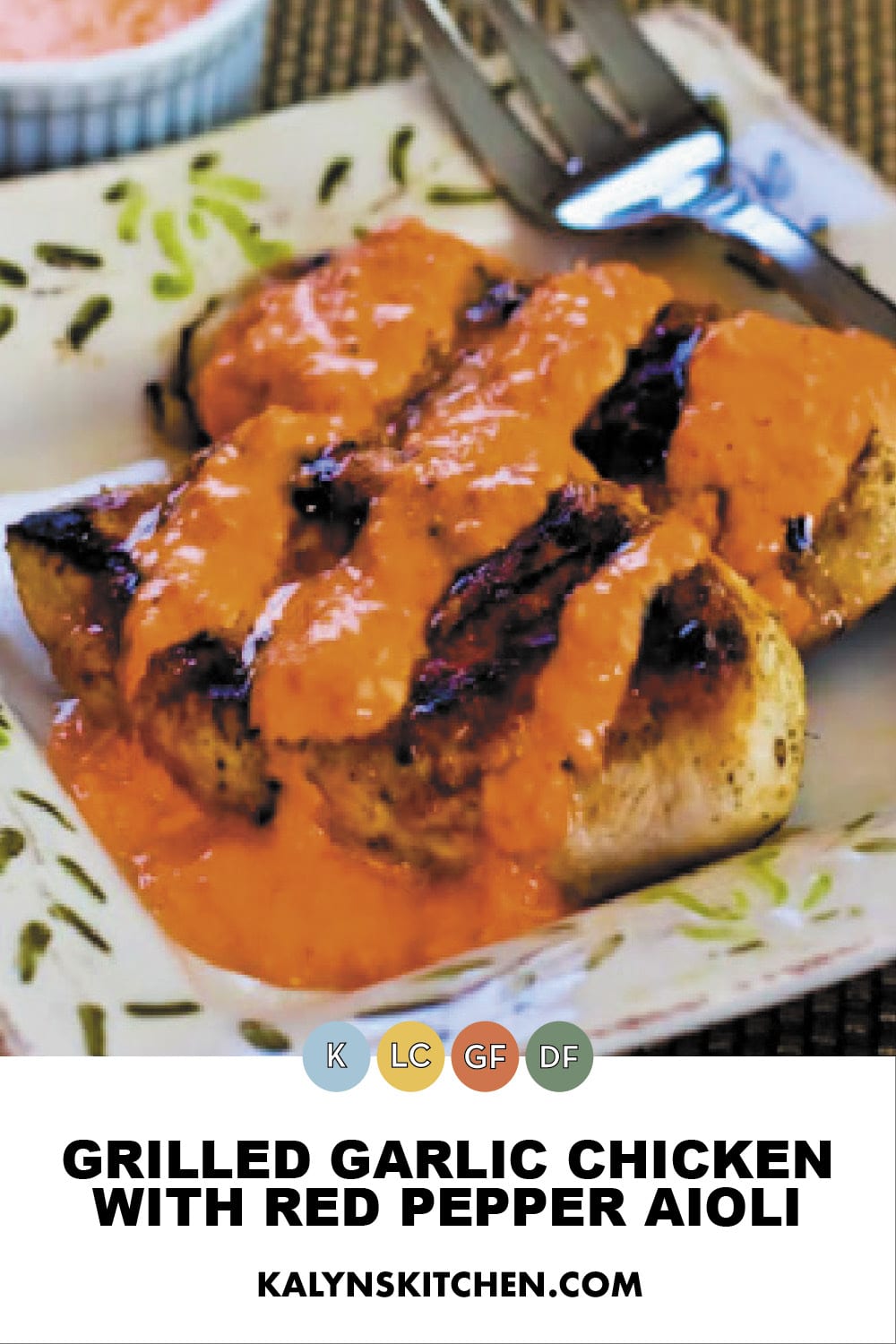 Pinterest image of Grilled Garlic Chicken with Red Pepper Aioli