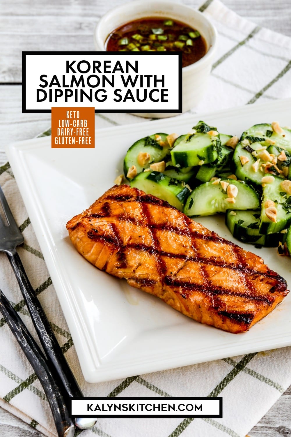 Pinterest image of Korean Salmon with Dipping Sauce