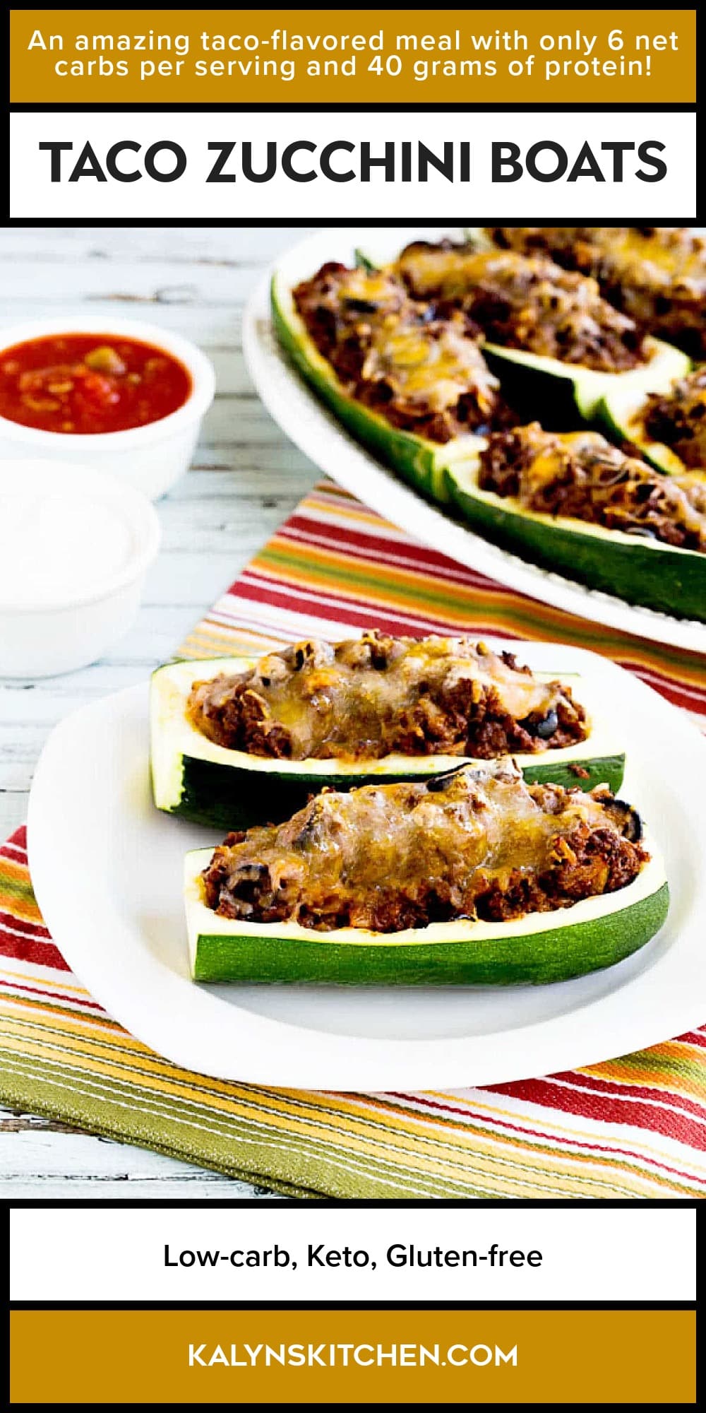 Pinterest image of Taco Zucchini Boats