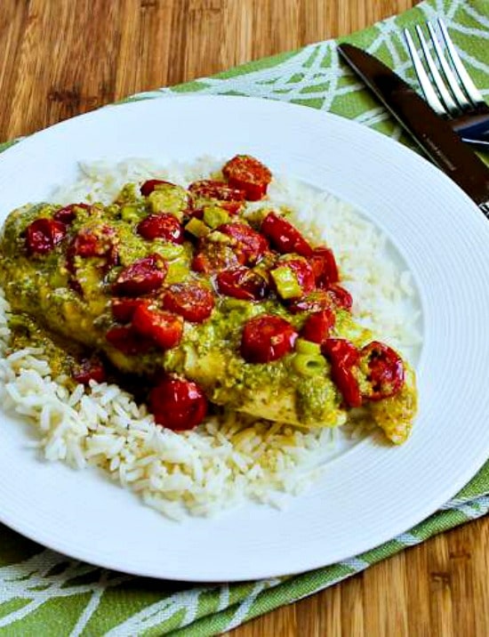Baked Fish in Foil with Pesto and Tomatoes from Kalyn's Kitchen