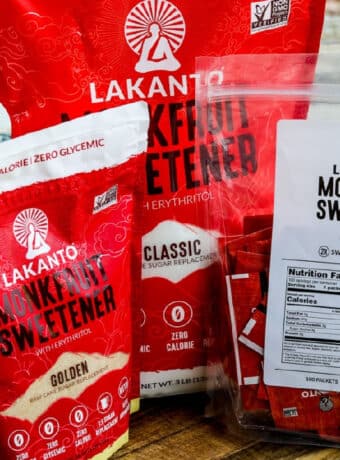 Square image of different Lakanto Monkfruit Sweetener products.