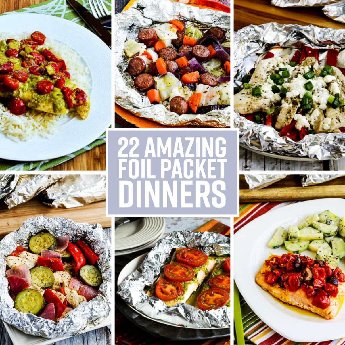 22 Amazing Foil Packet Dinners text overlay collage showing featured recipes.