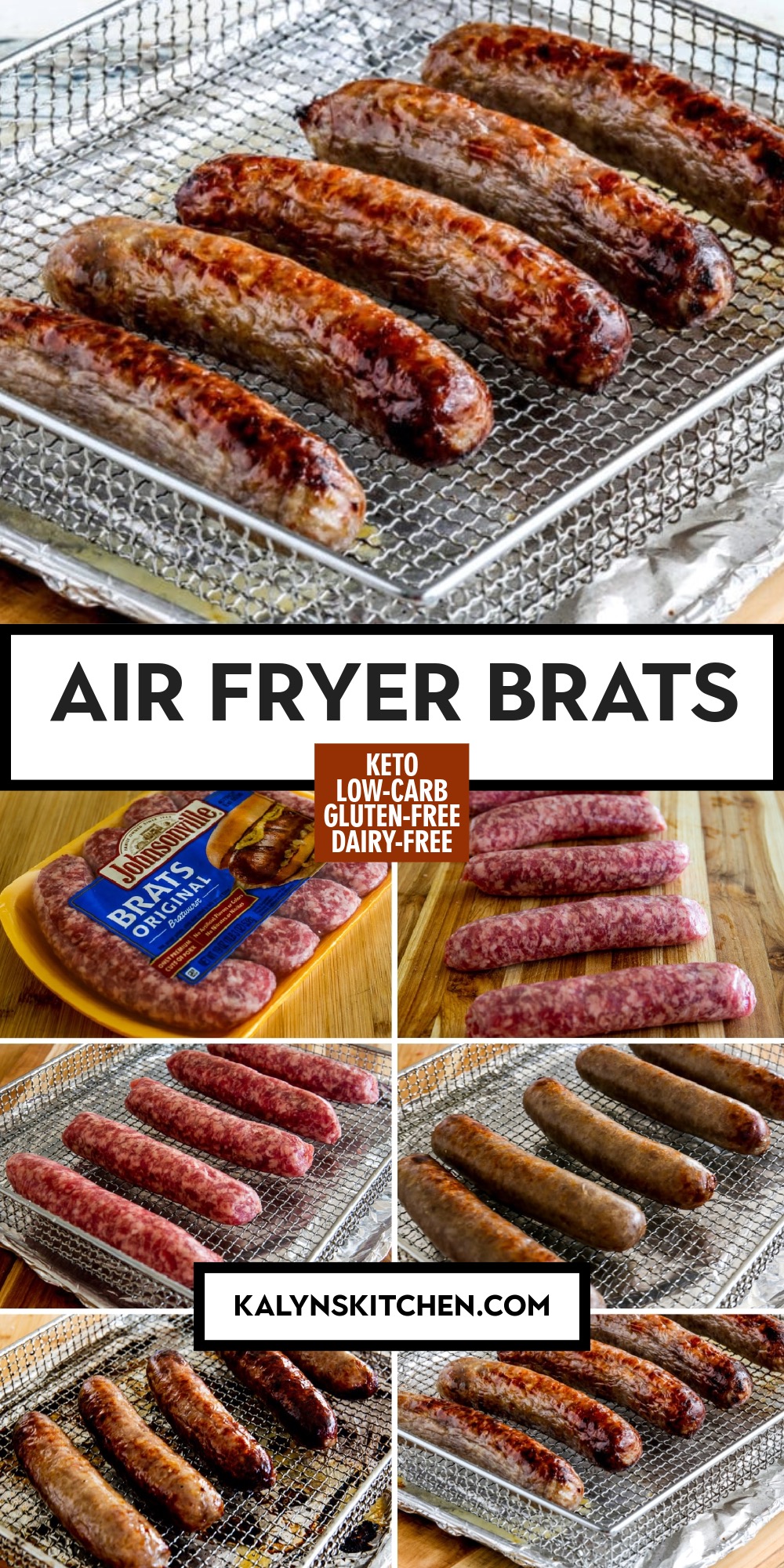 Pinterest image of Air Fryer Brats