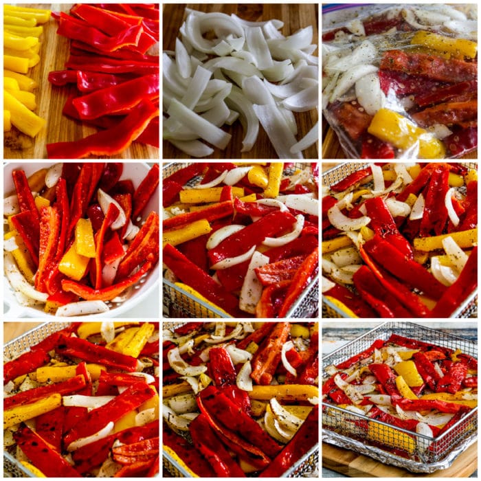Air Fryer Peppers and Onions process shots collage