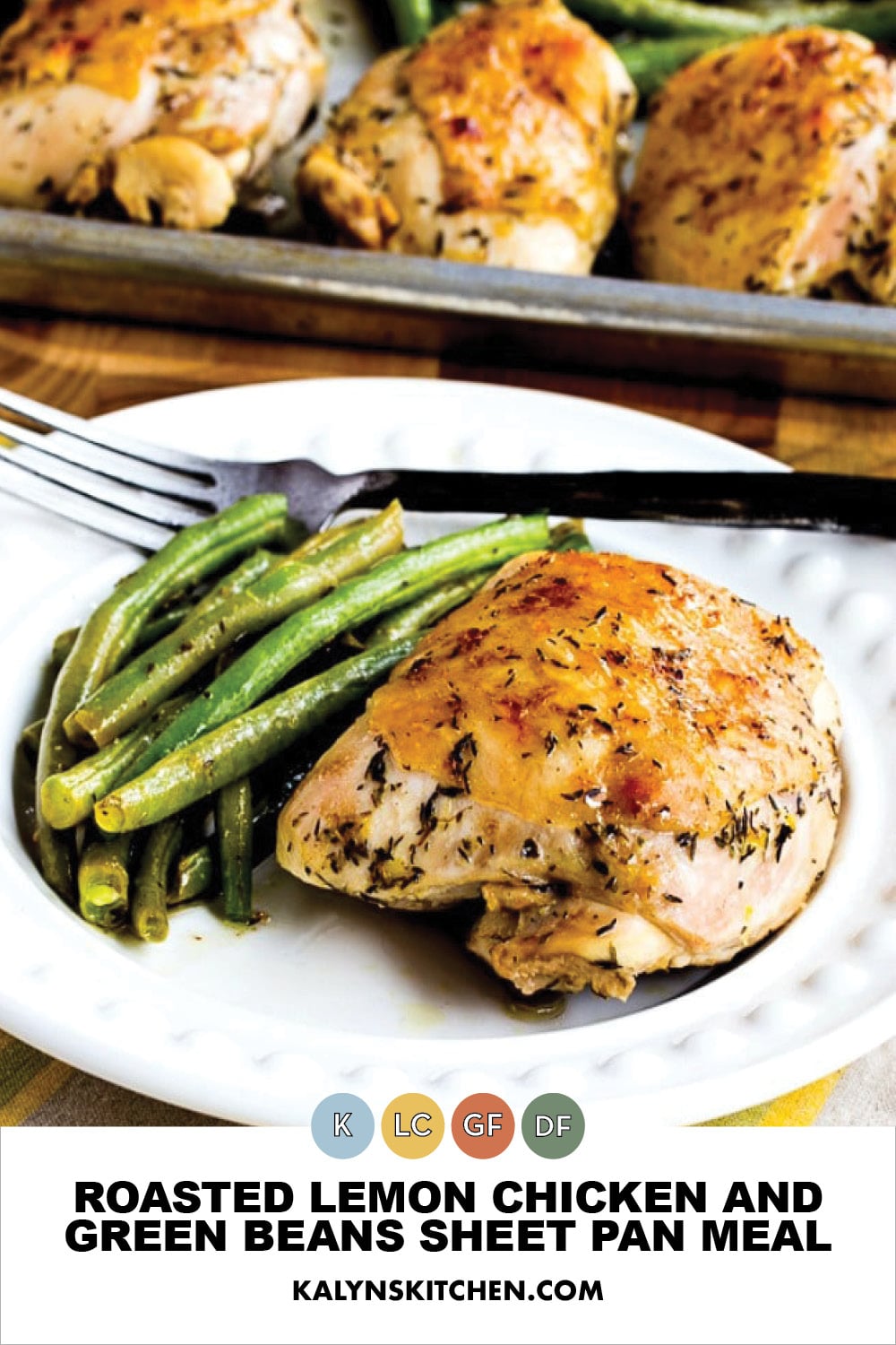 Pinterest image of Roasted Lemon Chicken and Green Beans Sheet Pan Meal