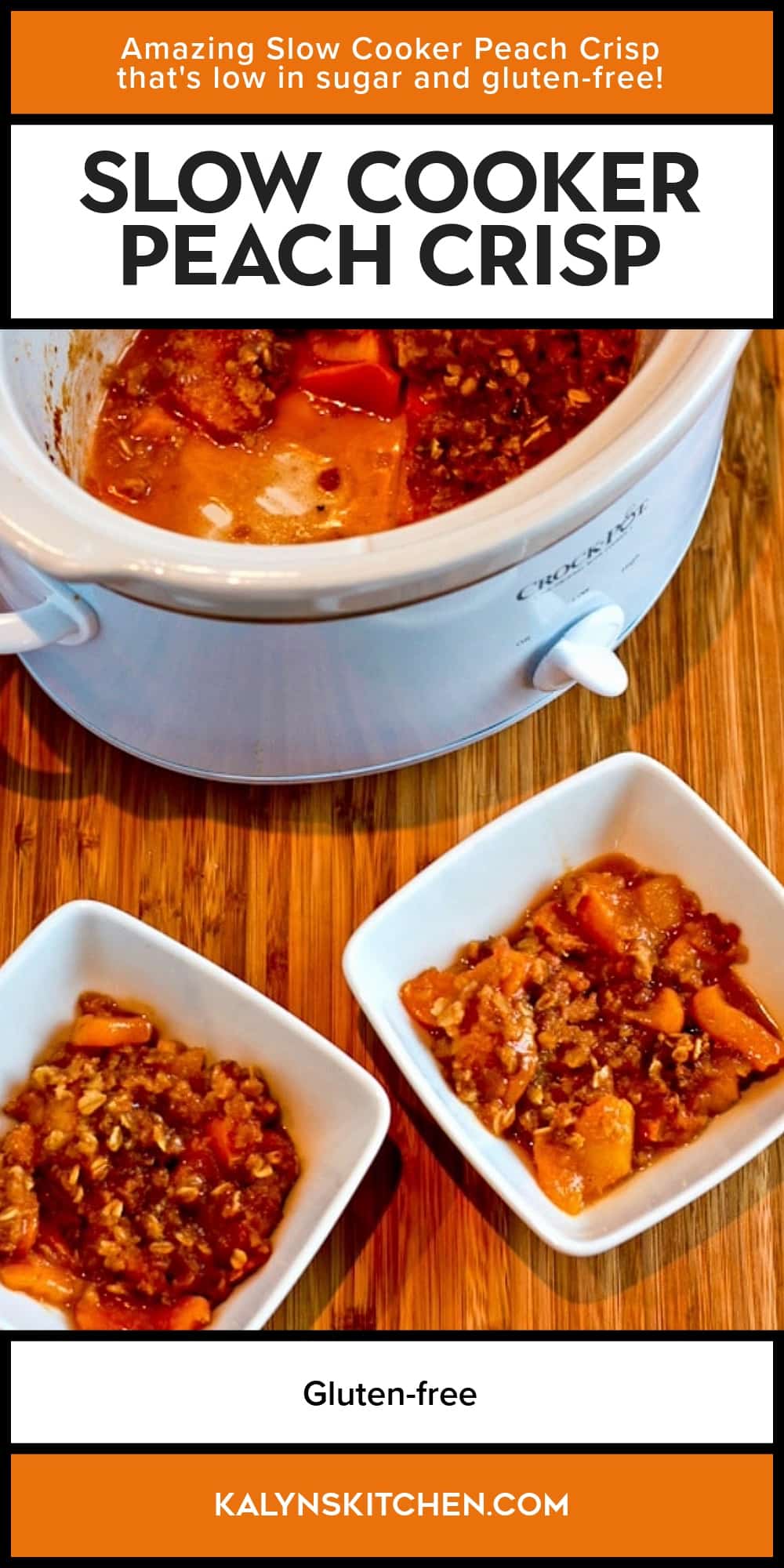 Pinterest image of Slow Cooker Peach Crisp