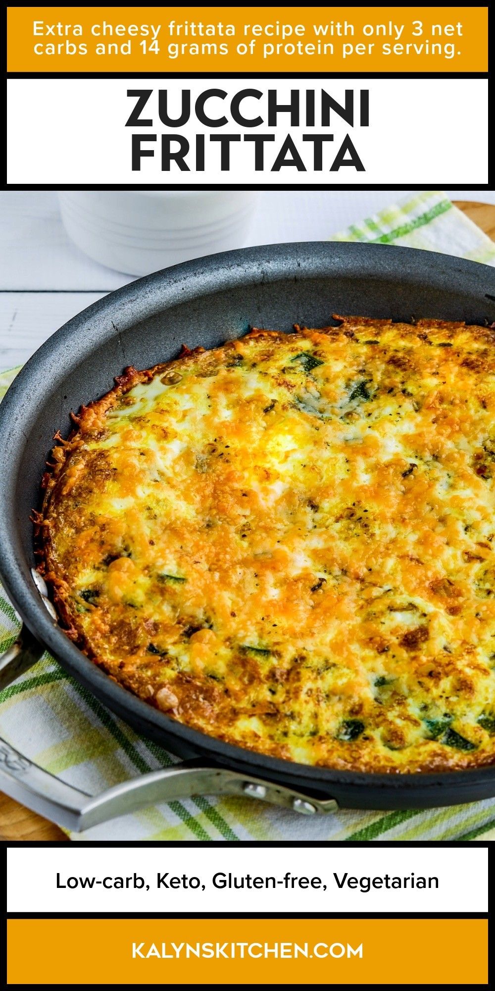 Pinterest image for Zucchini Frittata shown in pan.