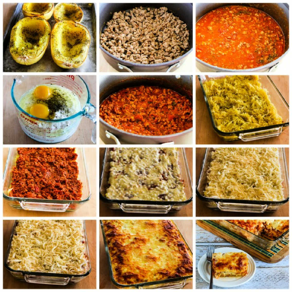 recipe steps collage for Mock Lasagna Spaghetti Squash Casserole